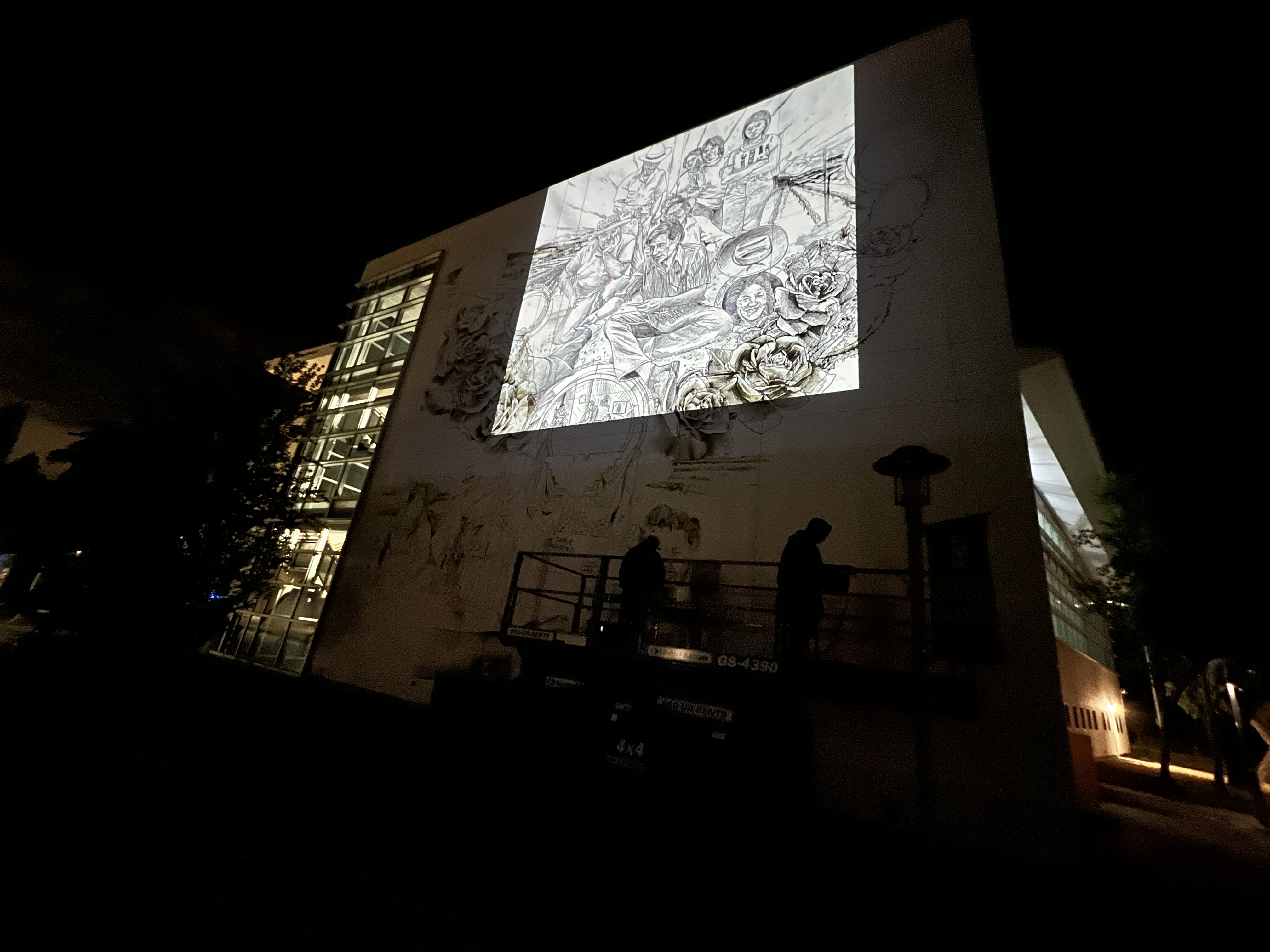 Mural projected at night